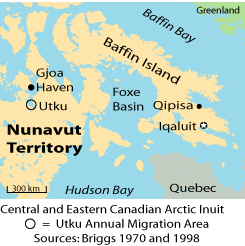 Map of Central and Eastern Canadian Arctic Inuit