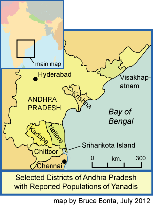 Map of Andhra Pradesh districts with Yanadis