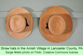Straw hats in the Amish Village in Lancaster County, PA.
