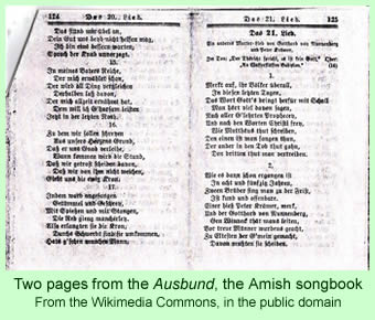Two pages from the Ausbund, the Amish song book