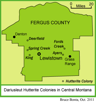 Map of Central Montana Hutterite colonies