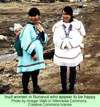 Inuit women who appear to be happy
