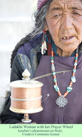 Ladakhi woman with her prayer wheel