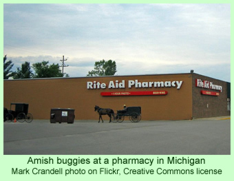 Amish buggy at a pharmacy in Michigan