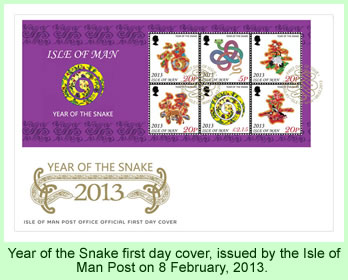 Year of the Snake, first day cover from the Isle of Man