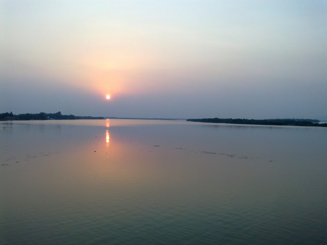 The lower Krishna River near Vijayawada and the Bay of Bengal 