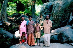 A Paliyan family near a Murugan Temple in the Theni District of Tamil Nadu 