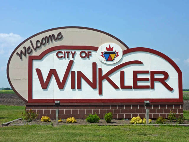 Welcome sign, city of Winkler, Manitoba 