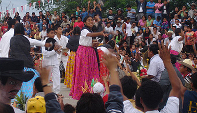 People dancing during a Guelaguetza in Miahuatlan