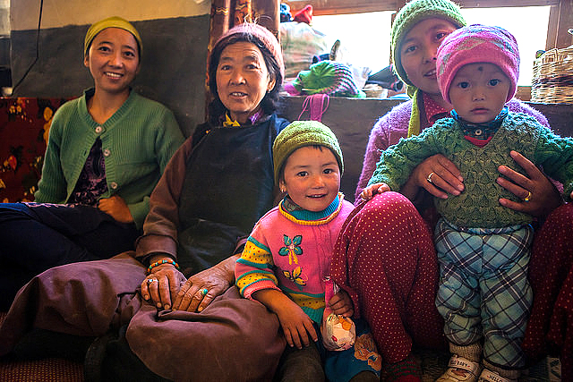 A traditional family in Anmu village, the Zanskar Valley of Ladakh 