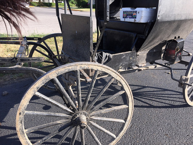 The steel rims on an Amish buggy wheels in Ohio 