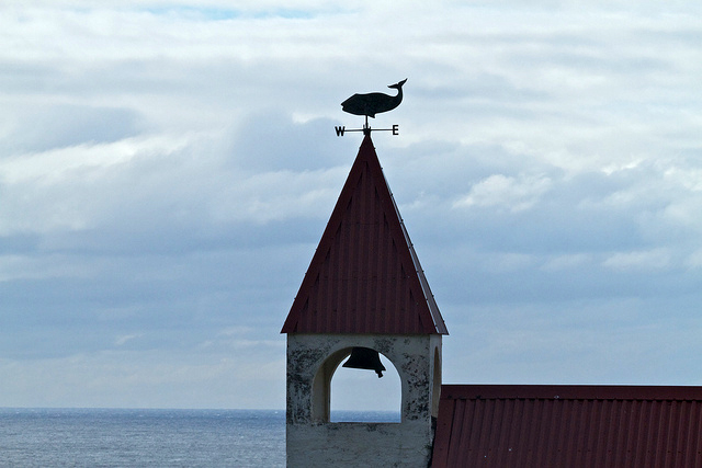 A sperm whale weather vane on St. Joseph’s Catholic Church, Tristan da Cunha 