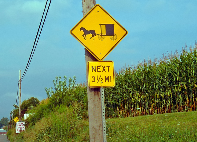 Amish buggy sign in southeastern Pennsylvania, near Lancaster County 