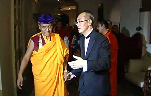 The Gyalyang Drukpa, left, at a fundraising event for the Live to Love NGO 