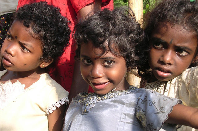 Tribal girls, probably Kadar, photographed in a Kadar area near Kochi, Kerala