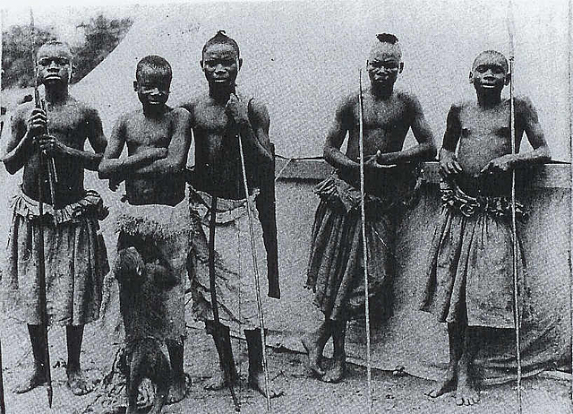Ota Benga, second from left, and other so-called “Pygmies” at the St. Louis World’s Fair in 1904 