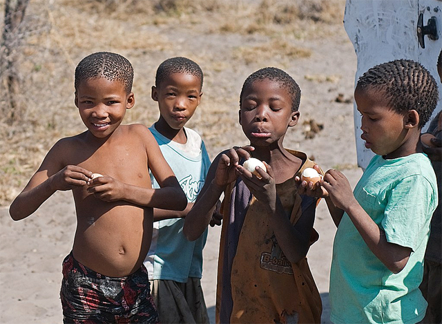San children in Botswana responding to the taste of boiled eggs 