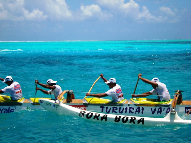 An outrigger canoe race in French Polynesia 