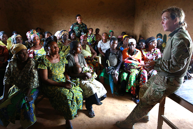 A MONUSCO officer listens to the concerns of over 50 local women in Eringeti, the Beni Territory, about local attacks