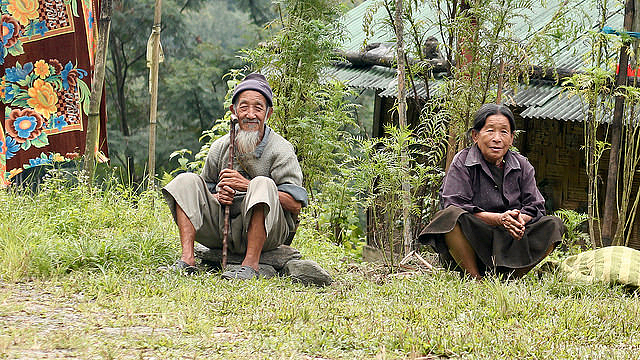 An elderly Lepcha couple in a village in North Sikkim