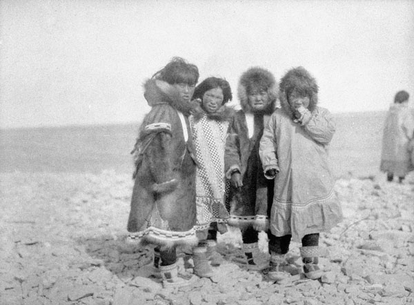 Four Inuit girls on the coast of Victoria Island 