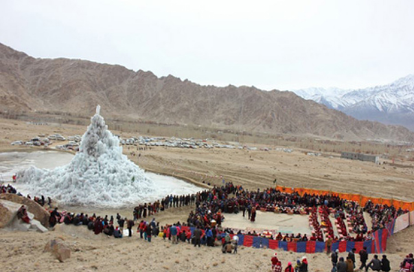 The dedication of the prototype ice stupa in the Phyang Valley of Ladakh, March 5, 2015 