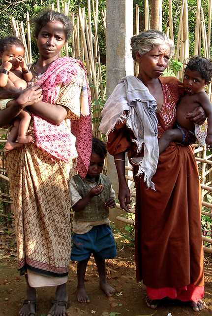 Tribal women and children, probably Kadar, photographed in a Kadar area near Kochi, Kerala 