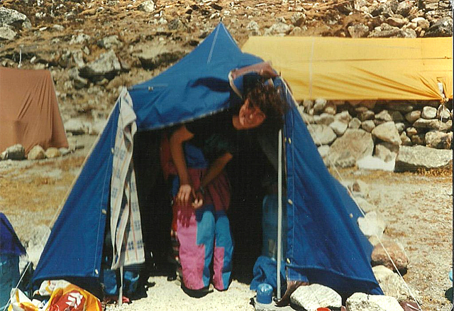 Amalia Kaploniak at the Kanchenjunga Base Camp in 1991 