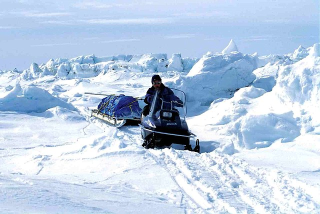 Winter journey by snowmobile on Baffin Island 