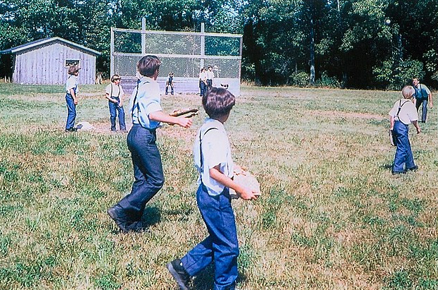 Amish children playing baseball, Lyndonville, New York 