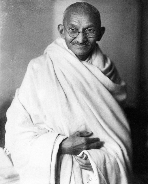A studio portrait of Mahatma Gandhi taken in London in 1931 