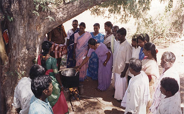 Yanadi men and women in a training session in Andhra Pradesh 