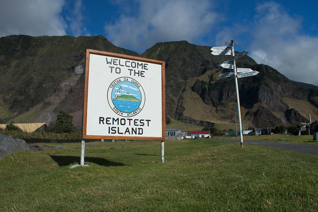 A sign on Tristan claiming to be the most remote human settled island on earth 